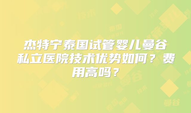 杰特宁泰国试管婴儿曼谷私立医院技术优势如何?费用高吗?
