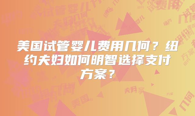 美国试管婴儿费用几何？纽约夫妇如何明智选择支付方案？