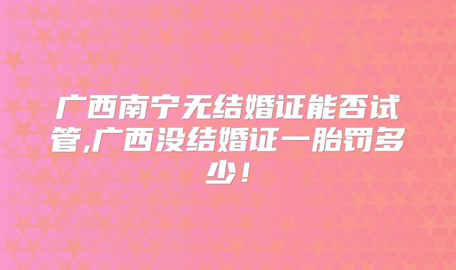 广西南宁无结婚证能否试管,广西没结婚证一胎罚多少！