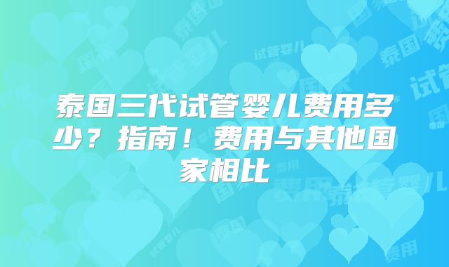 泰国三代试管婴儿费用多少？指南！费用与其他国家相比