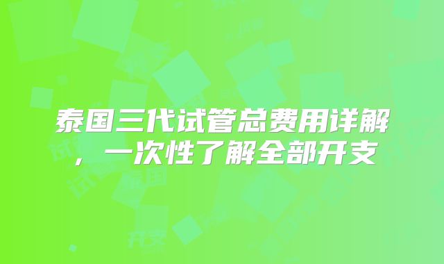 泰国三代试管总费用详解，一次性了解全部开支
