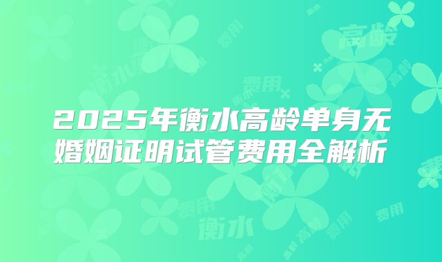 2025年衡水高龄单身无婚姻证明试管费用全解析