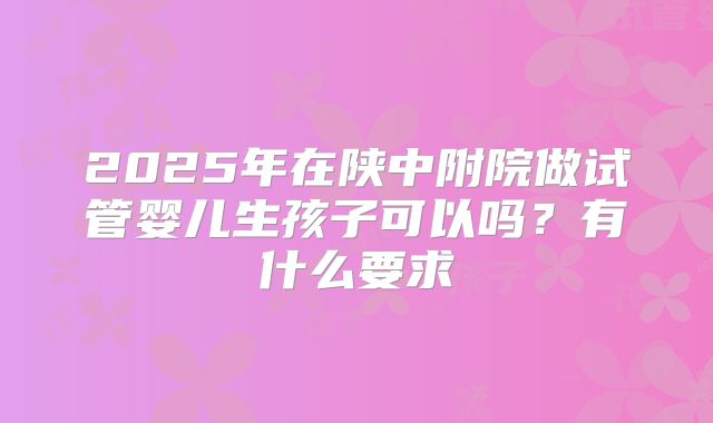 2025年在陕中附院做试管婴儿生孩子可以吗?有什么要求