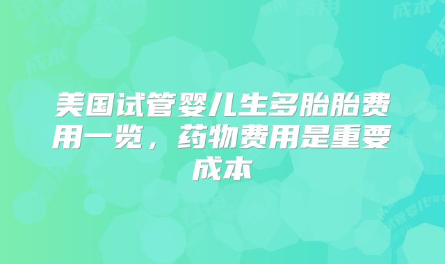 美国试管婴儿生多胎胎费用一览,药物费用是重要成本