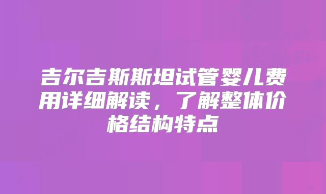 吉尔吉斯斯坦试管婴儿费用详细解读,了解整体价格结构特点