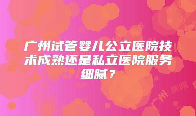 广州试管婴儿公立医院技术成熟还是私立医院服务细腻？