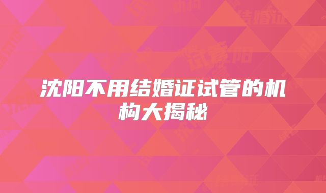 沈阳不用结婚证试管的机构大揭秘