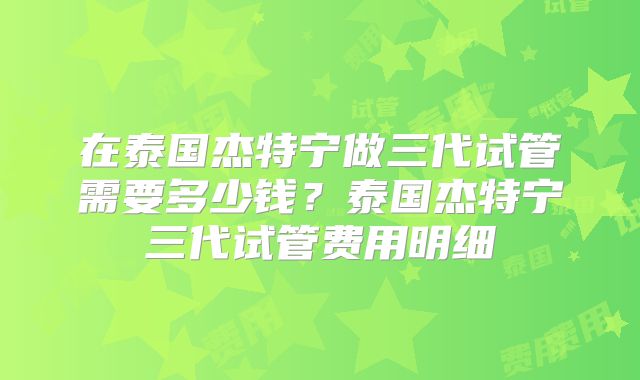 在泰国杰特宁做三代试管需要多少钱?泰国杰特宁三代试管费用明细
