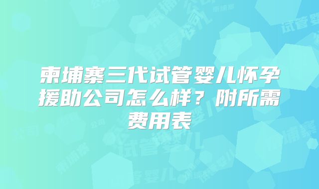 柬埔寨三代试管婴儿怀孕援助公司怎么样?附所需费用表