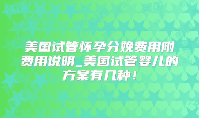 美国试管怀孕分娩费用附费用说明_美国试管婴儿的方案有几种!