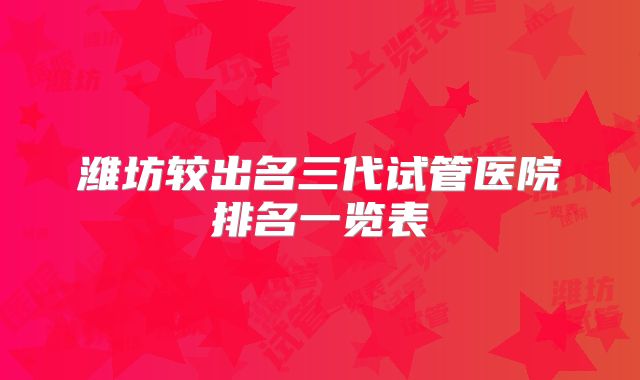 潍坊较出名三代试管医院排名一览表