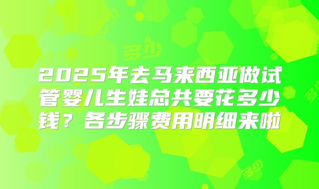 2025年去马来西亚做试管婴儿生娃总共要花多少钱?各步骤费用明细来啦