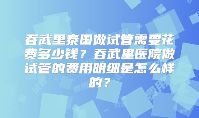 吞武里泰国做试管需要花费多少钱?吞武里医院做试管的费用明细是怎么样的?