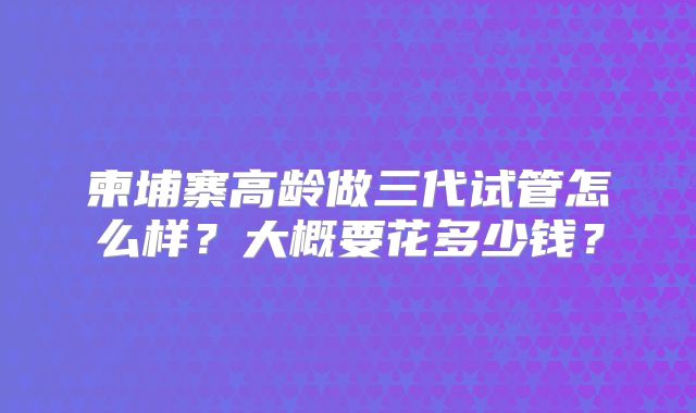 柬埔寨高龄做三代试管怎么样?大概要花多少钱?
