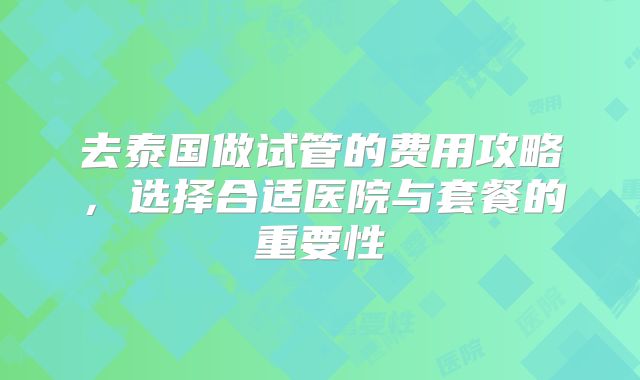 去泰国做试管的费用攻略,选择合适医院与套餐的重要性