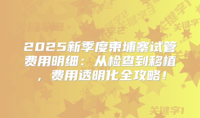 2025新季度柬埔寨试管费用明细：从检查到移植，费用透明化全攻略！