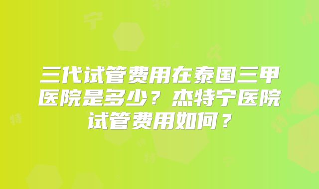 三代试管费用在泰国三甲医院是多少？杰特宁医院试管费用如何？