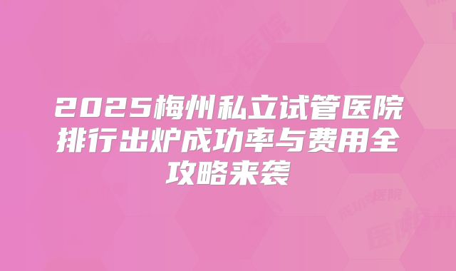 2025梅州私立试管医院排行出炉成功率与费用全攻略来袭