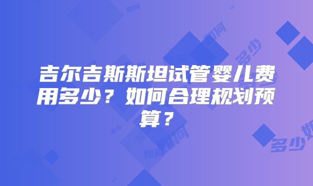吉尔吉斯斯坦试管婴儿费用多少?如何合理规划预算?