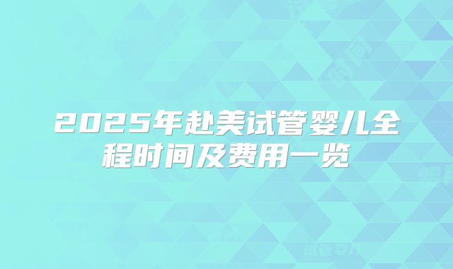 2025年赴美试管婴儿全程时间及费用一览