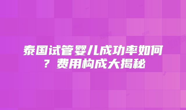 泰国试管婴儿成功率如何?费用构成大揭秘