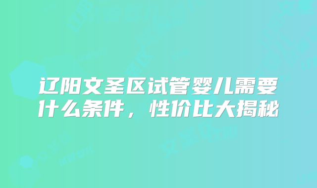 辽阳文圣区试管婴儿需要什么条件,性价比大揭秘