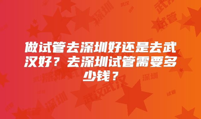 做试管去深圳好还是去武汉好？去深圳试管需要多少钱？