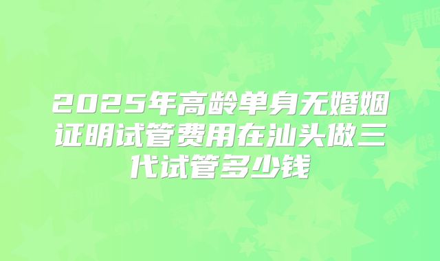 2025年高龄单身无婚姻证明试管费用在汕头做三代试管多少钱