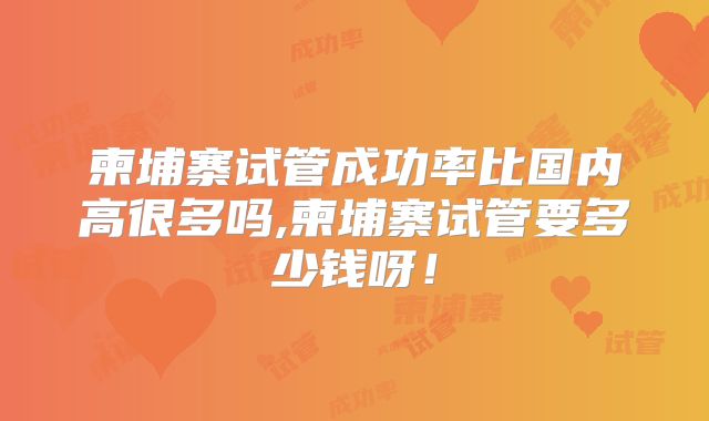 柬埔寨试管成功率比国内高很多吗,柬埔寨试管要多少钱呀!