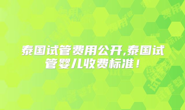泰国试管费用公开,泰国试管婴儿收费标准!