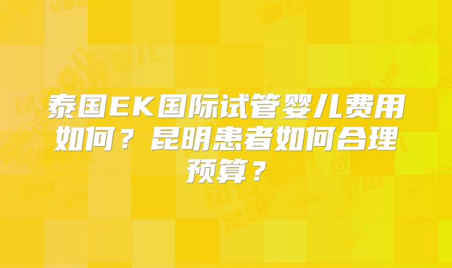 泰国EK国际试管婴儿费用如何?昆明患者如何合理预算?