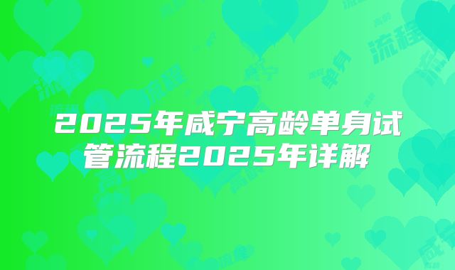 2025年咸宁高龄单身试管流程2025年详解