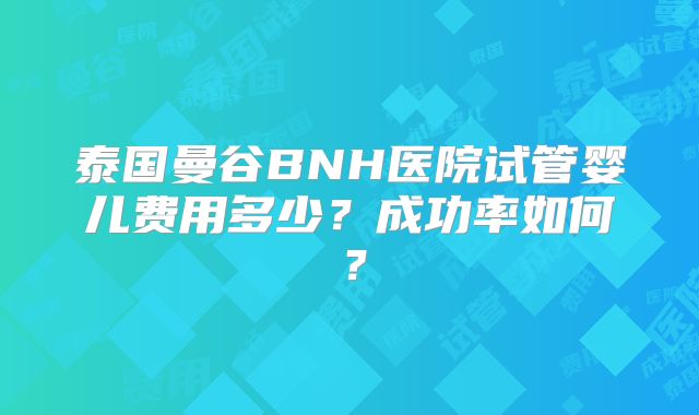 泰国曼谷BNH医院试管婴儿费用多少?成功率如何?