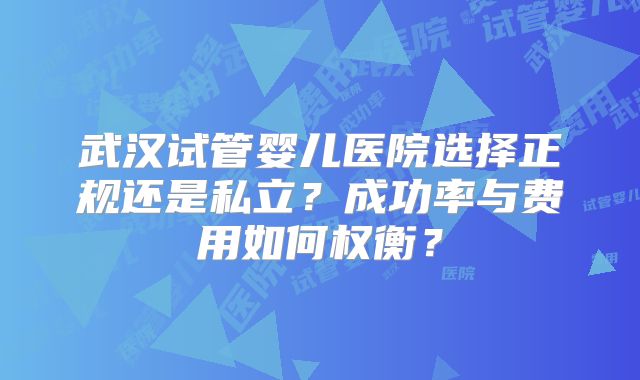 武汉试管婴儿医院选择正规还是私立？成功率与费用如何权衡？