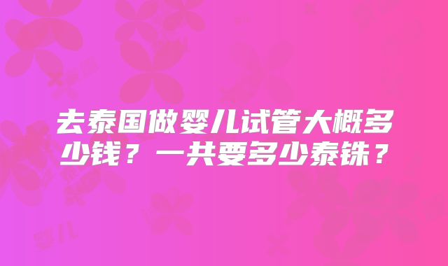 去泰国做婴儿试管大概多少钱?一共要多少泰铢?