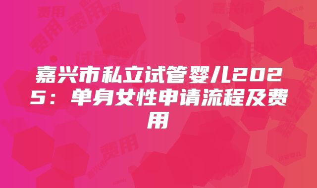 嘉兴市私立试管婴儿2025:单身女性申请流程及费用
