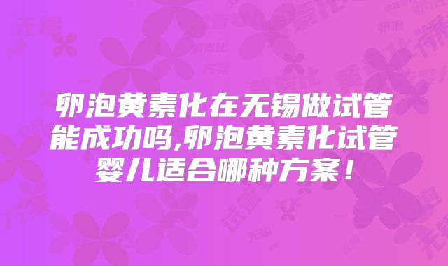卵泡黄素化在无锡做试管能成功吗,卵泡黄素化试管婴儿适合哪种方案！