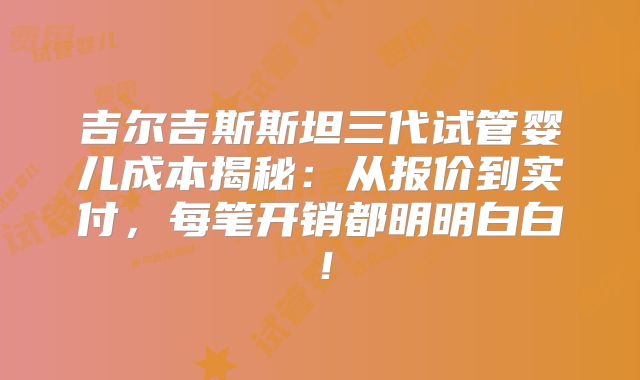 吉尔吉斯斯坦三代试管婴儿成本揭秘:从报价到实付,每笔开销都明明白白!