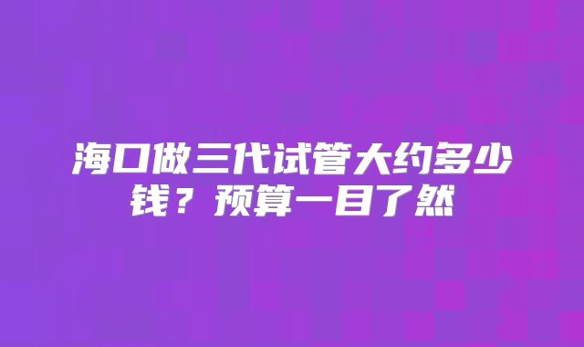 海口做三代试管大约多少钱？预算一目了然