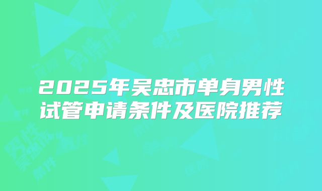 2025年吴忠市单身男性试管申请条件及医院推荐