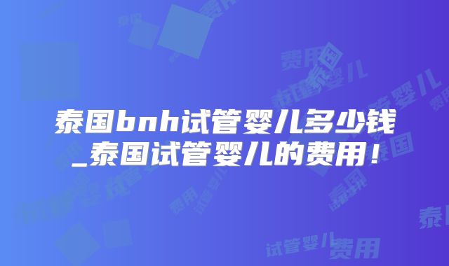 泰国bnh试管婴儿多少钱_泰国试管婴儿的费用！