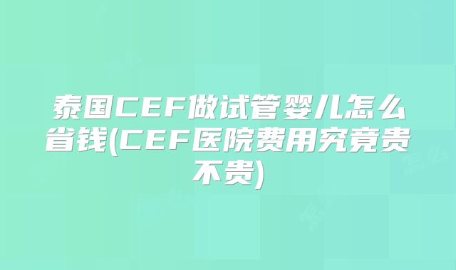 泰国CEF做试管婴儿怎么省钱(CEF医院费用究竟贵不贵)