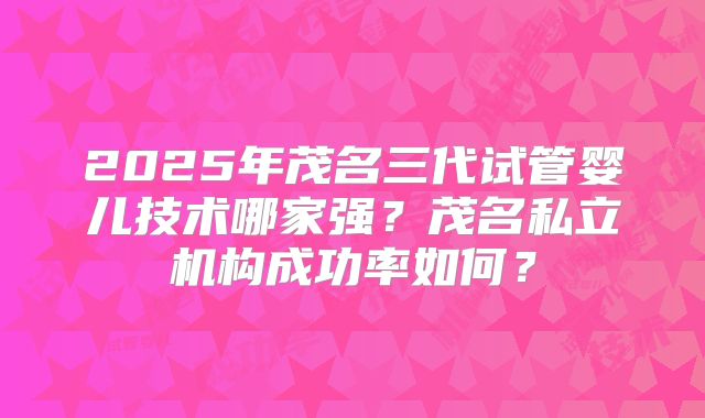 2025年茂名三代试管婴儿技术哪家强?茂名私立机构成功率如何?