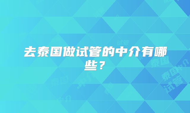去泰国做试管的中介有哪些？