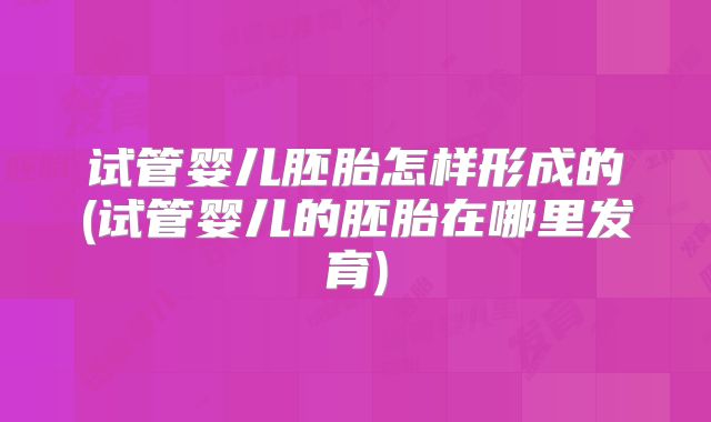 试管婴儿胚胎怎样形成的(试管婴儿的胚胎在哪里发育)