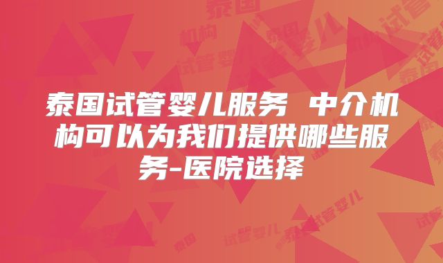 泰国试管婴儿服务 中介机构可以为我们提供哪些服务-医院选择