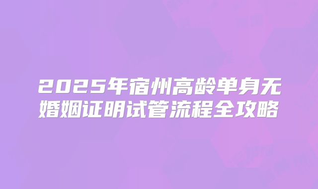 2025年宿州高龄单身无婚姻证明试管流程全攻略