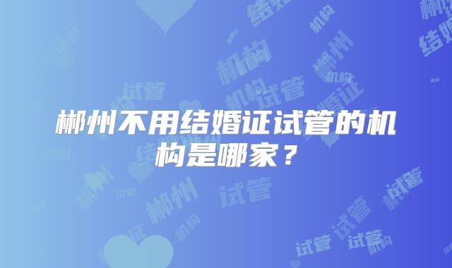 郴州不用结婚证试管的机构是哪家？