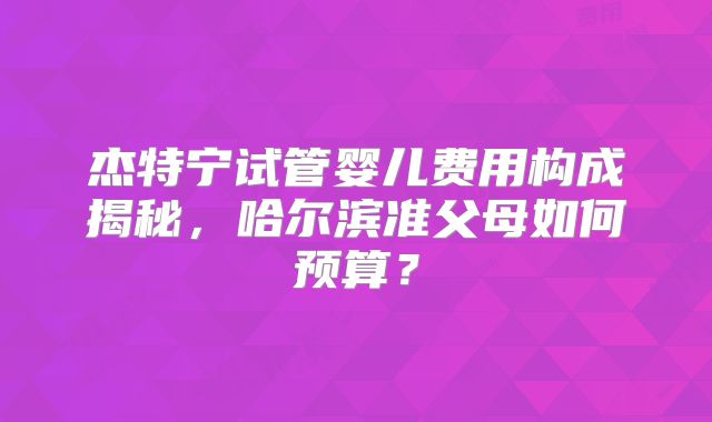 杰特宁试管婴儿费用构成揭秘，哈尔滨准父母如何预算？