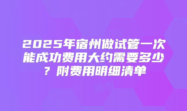 2025年宿州做试管一次能成功费用大约需要多少？附费用明细清单